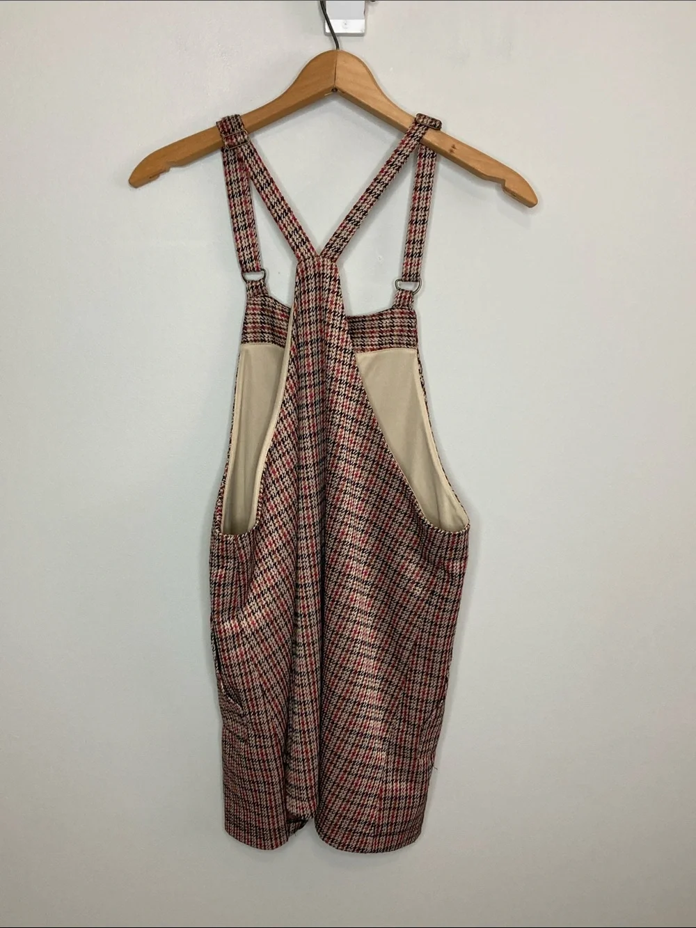 allison & kelly Plaid Pinafore Dress in Beige, Tan, Red, and Black, Size Large
